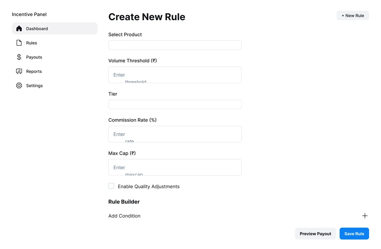 Create New Rule screen