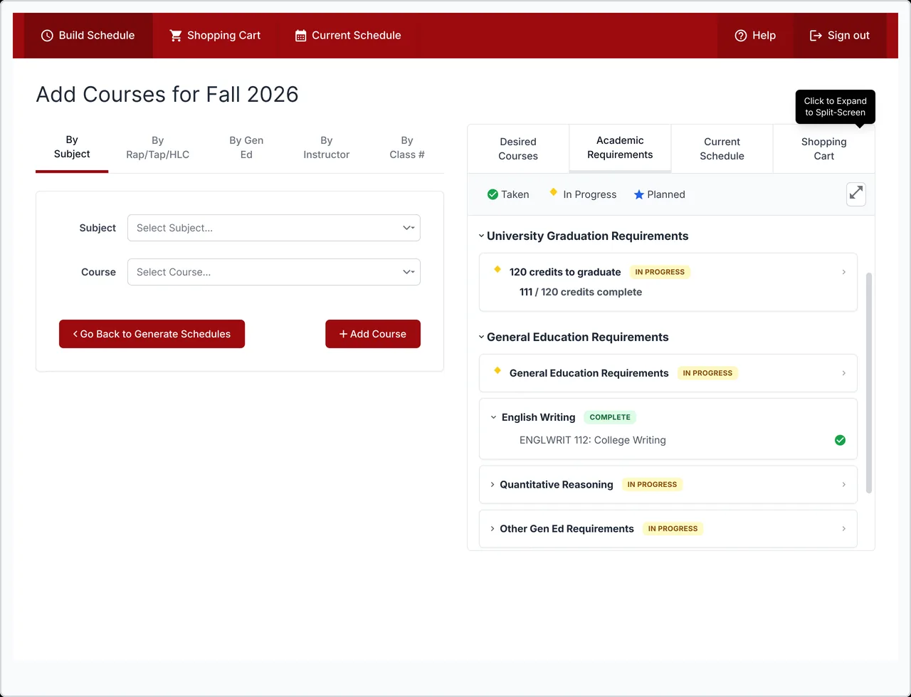 Schedule Builder redesign preview