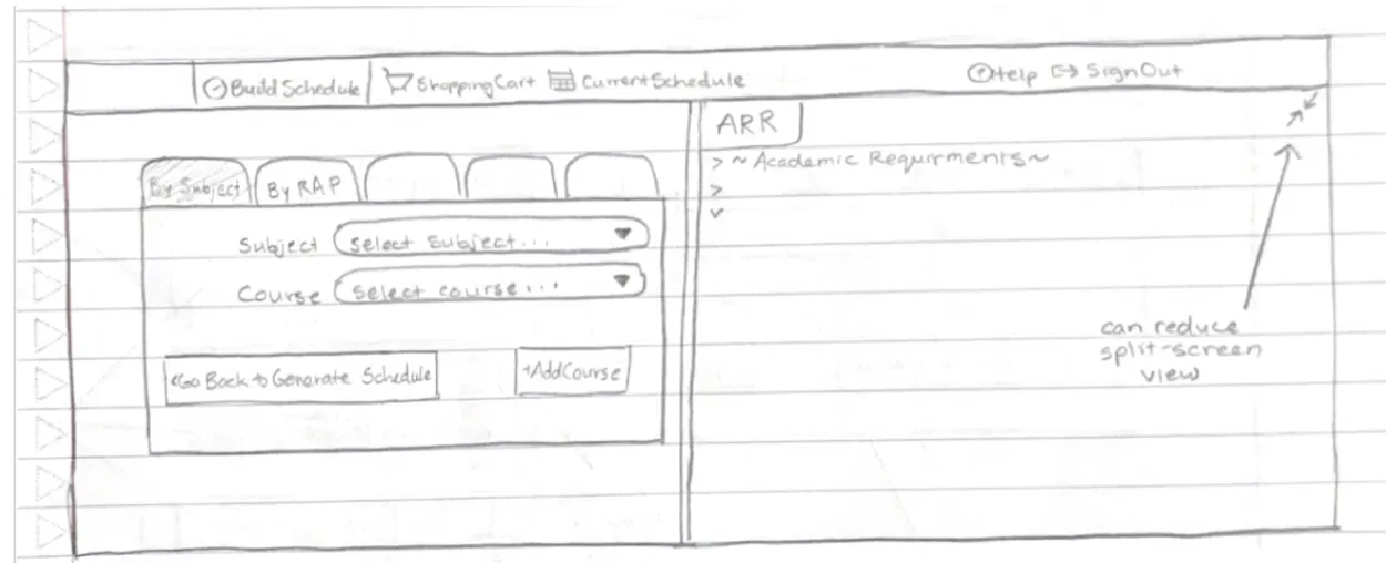 Paper wireframe of split-screen