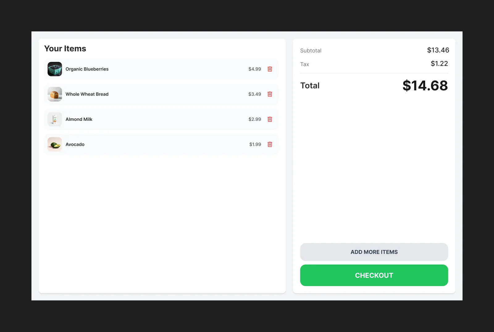 SelfCheckout+ cart review screen